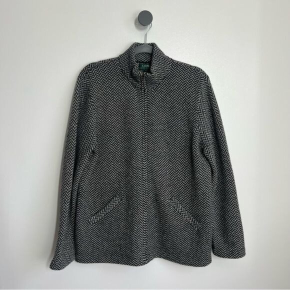 Lauren Ralph Lauren Lambswool Full Zip Jacket in Herringbone - L - Picture 1 of 5
